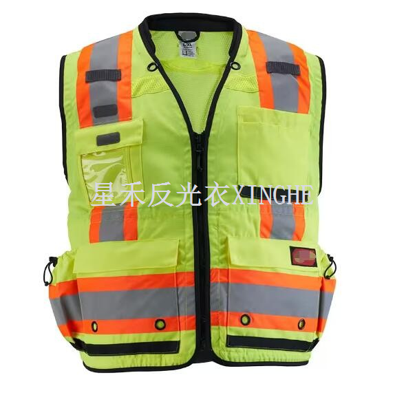 येलो क्लास 2 सर्वेयर की उच्च दृश्यता सुरक्षा बनियान 27-पॉकेट के साथ